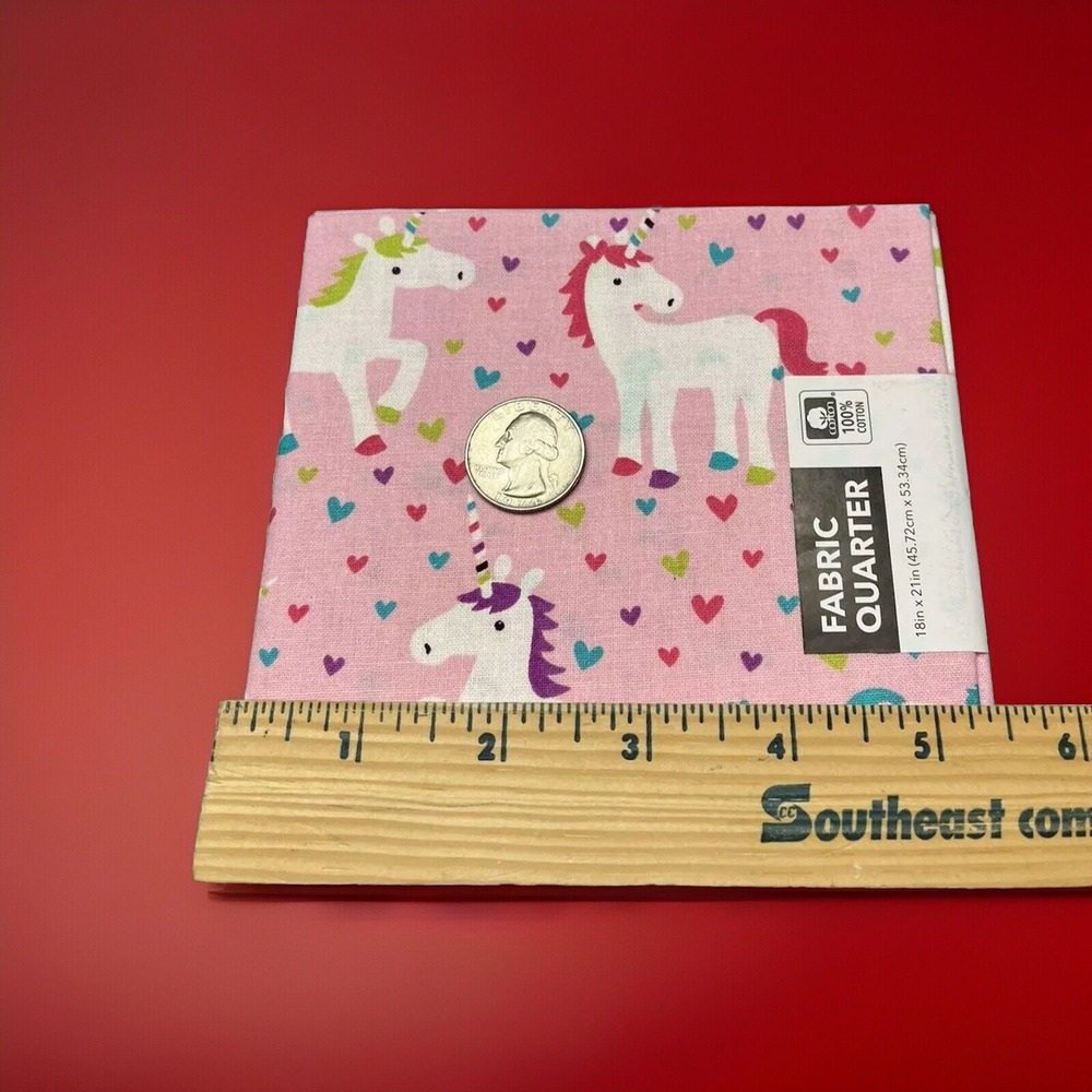 Quilt Craft Fabric 100% Cotton‎ Unicorn & Hearts Pink Fat Quarter Multicolor